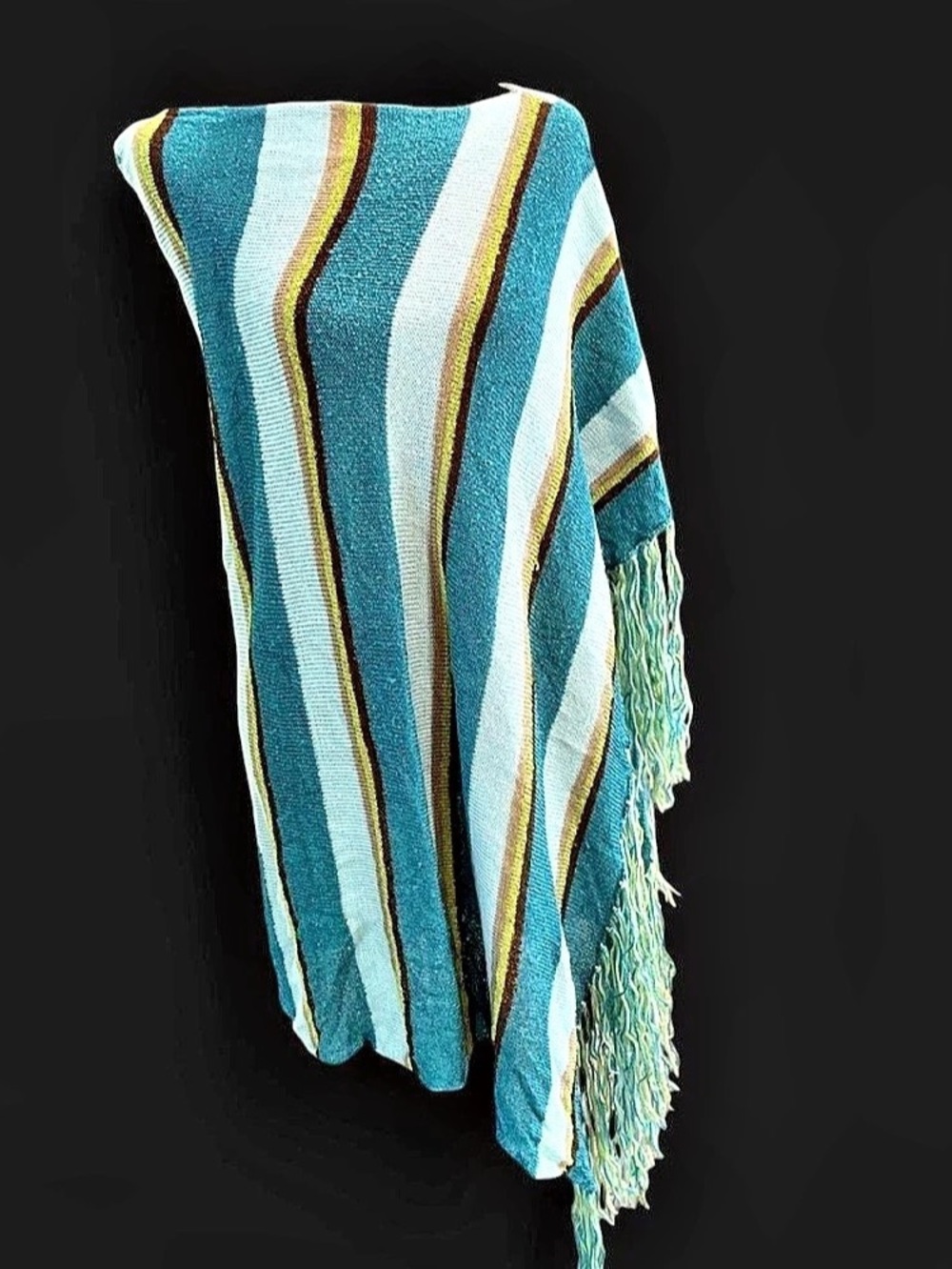 Lane Bryant Striped Fringe Poncho in Blue & White